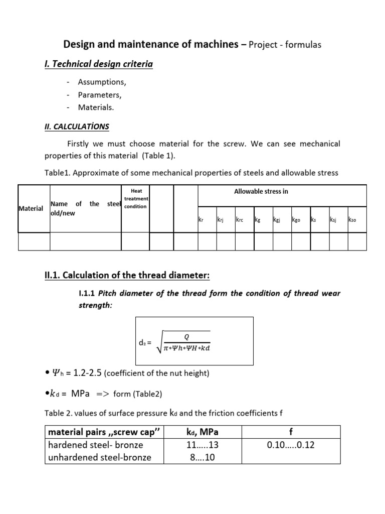 Project DMM Formulas | PDF | Screw | Stress (Mechanics)