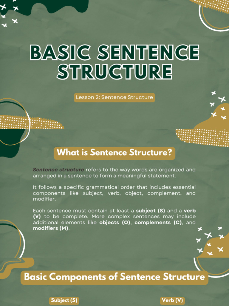 Lesson 2 - Basic Sentence Structure PDF | PDF | Verb | Subject (Grammar)