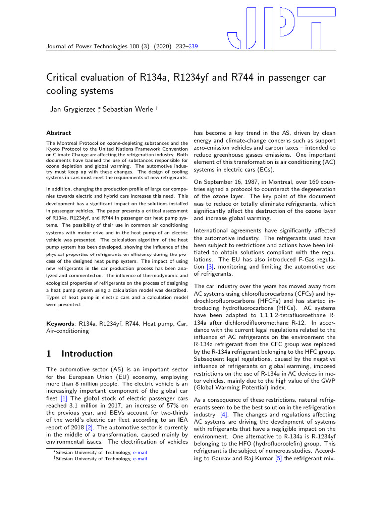 Critical Evaluation of R134a, R1234yf and R744 in Passenger Car Cooling ...