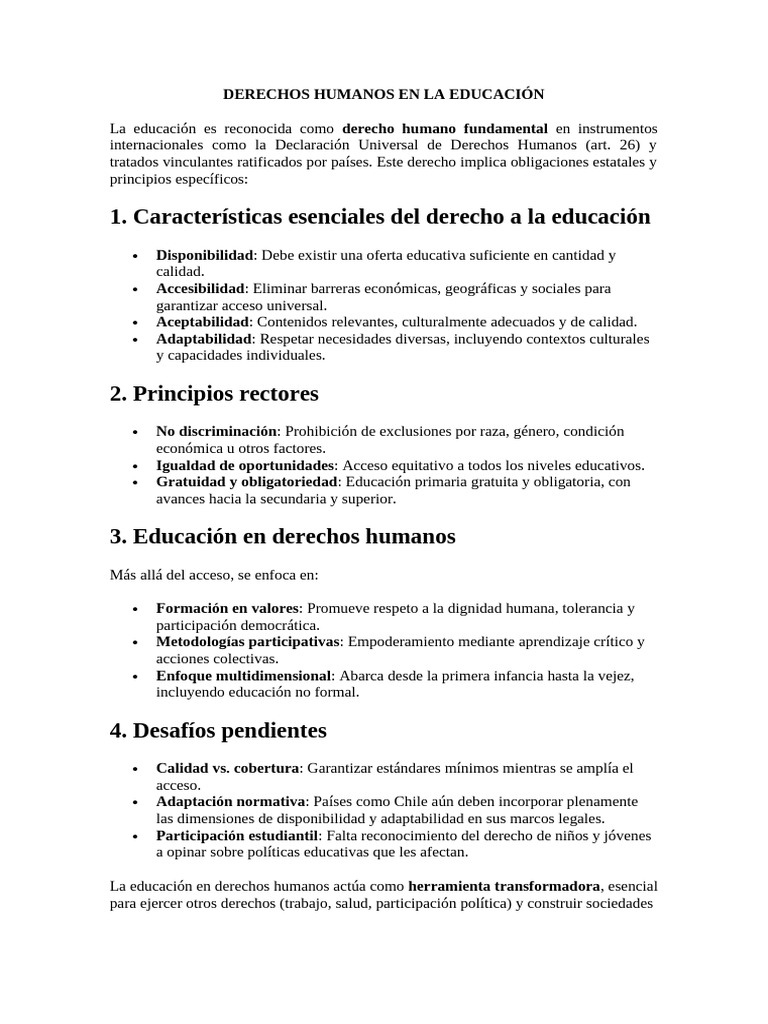 Educación como Derecho Humano Fundamental | PDF
