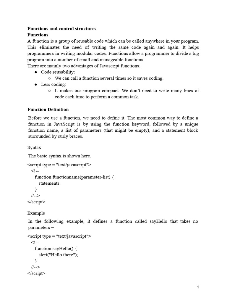 JavaScript Functions and Control Structures | PDF | Computer ...