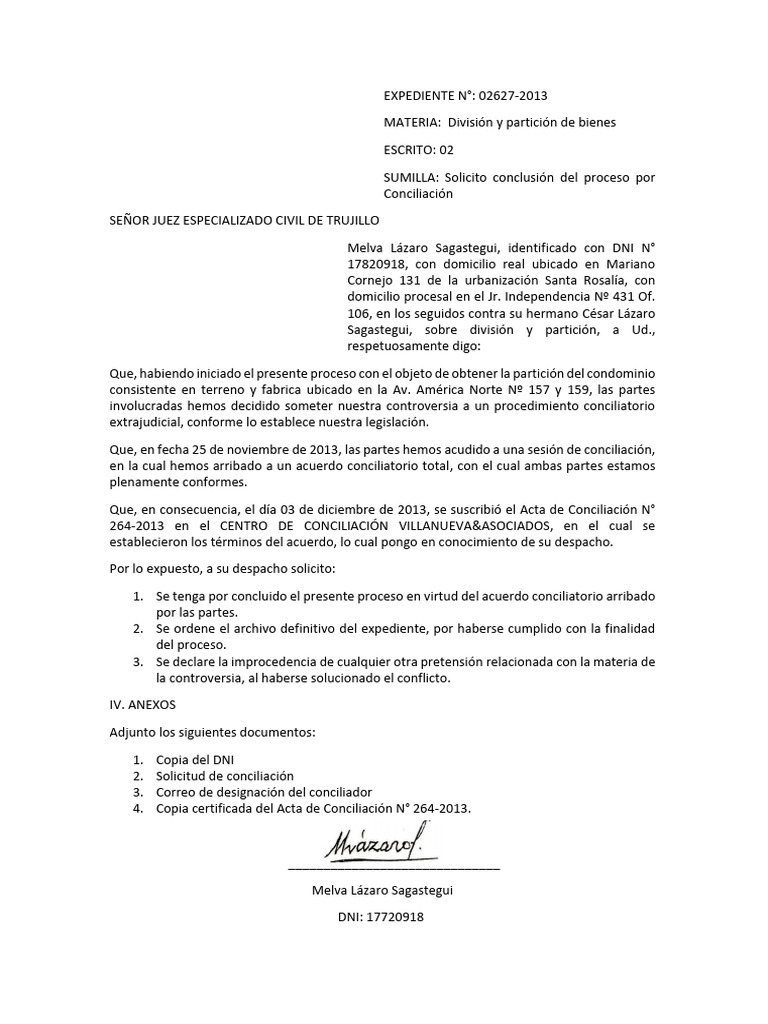Escrito Conclusion Del Proceso | PDF