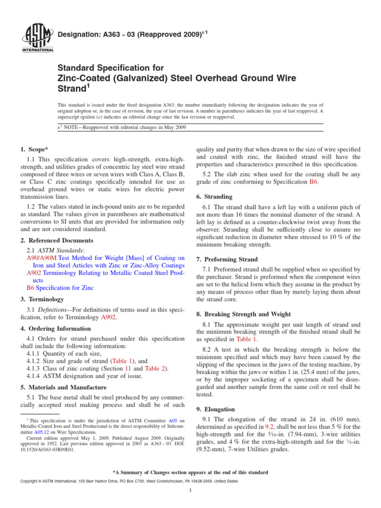ASTM A363: Zinc-Coated Steel Strand | PDF | Wire | Fracture