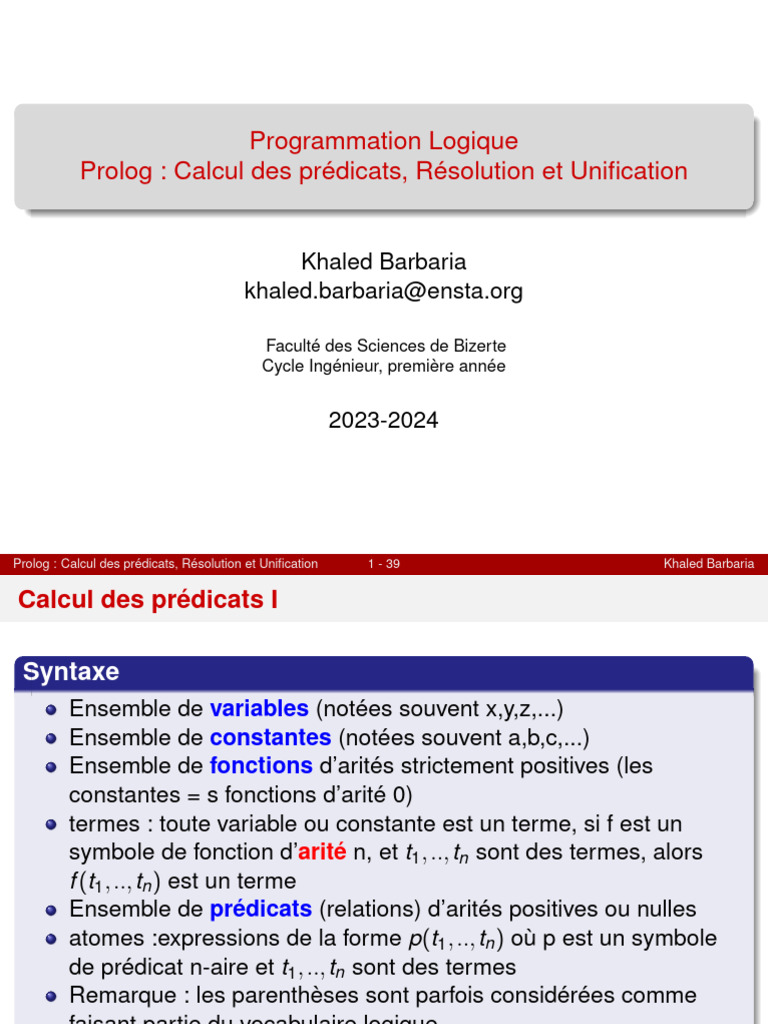 Unification en Prolog et Résolution | PDF | Logique mathématique ...