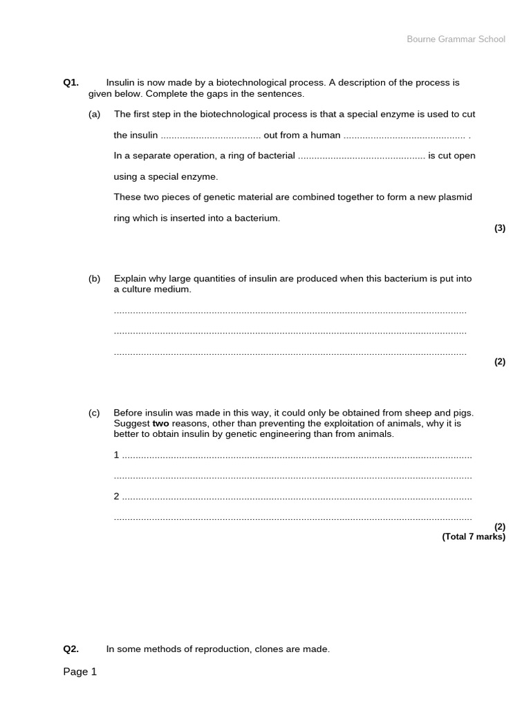 2.8 Biotechnology Revision Questions and Mark Scheme | PDF | Banana ...