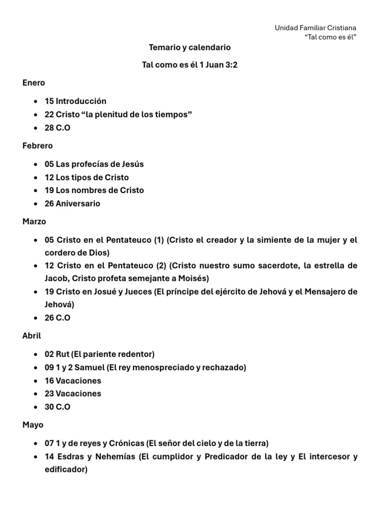 Temario Unidad Familiar Cristiana | PDF | Cristo (título) | Jesús
