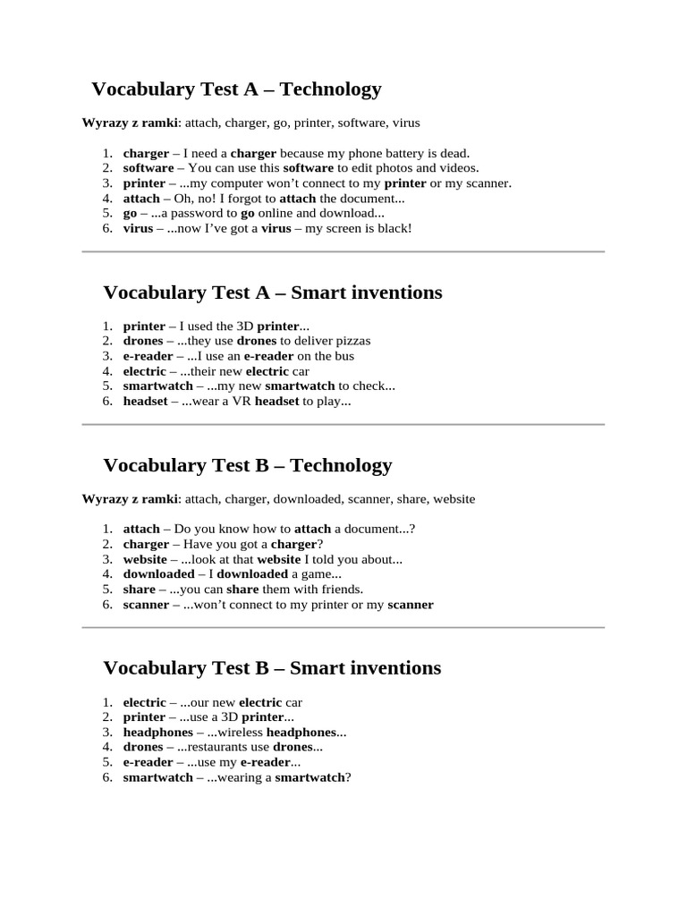 Vocabulary Test A | PDF