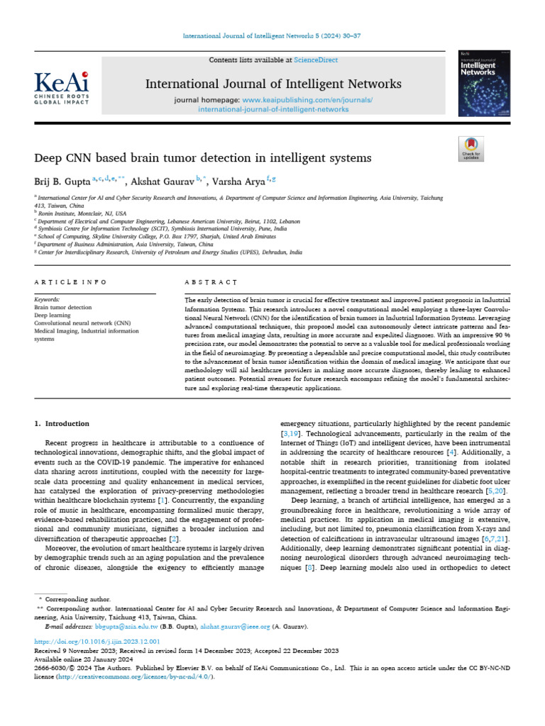 Deep CNN Based Brain Tumor Detection in - 2024 - International Journal ...