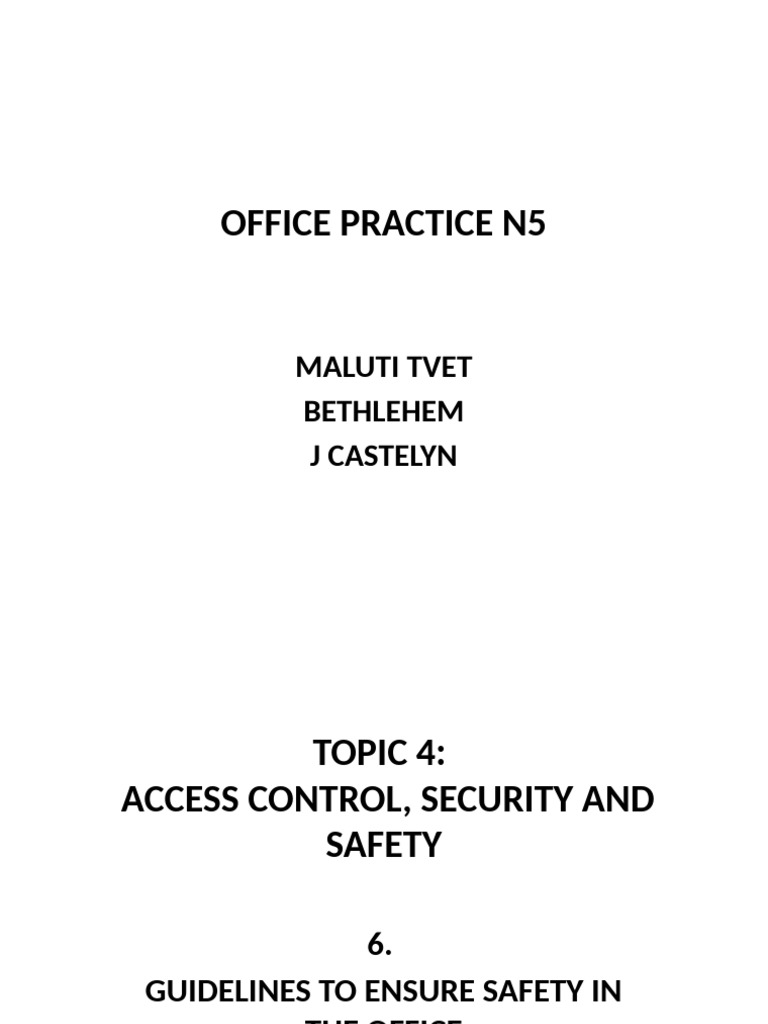 n5 Office Practice Topic 4 Ensuring Safety | PDF | First Aid ...
