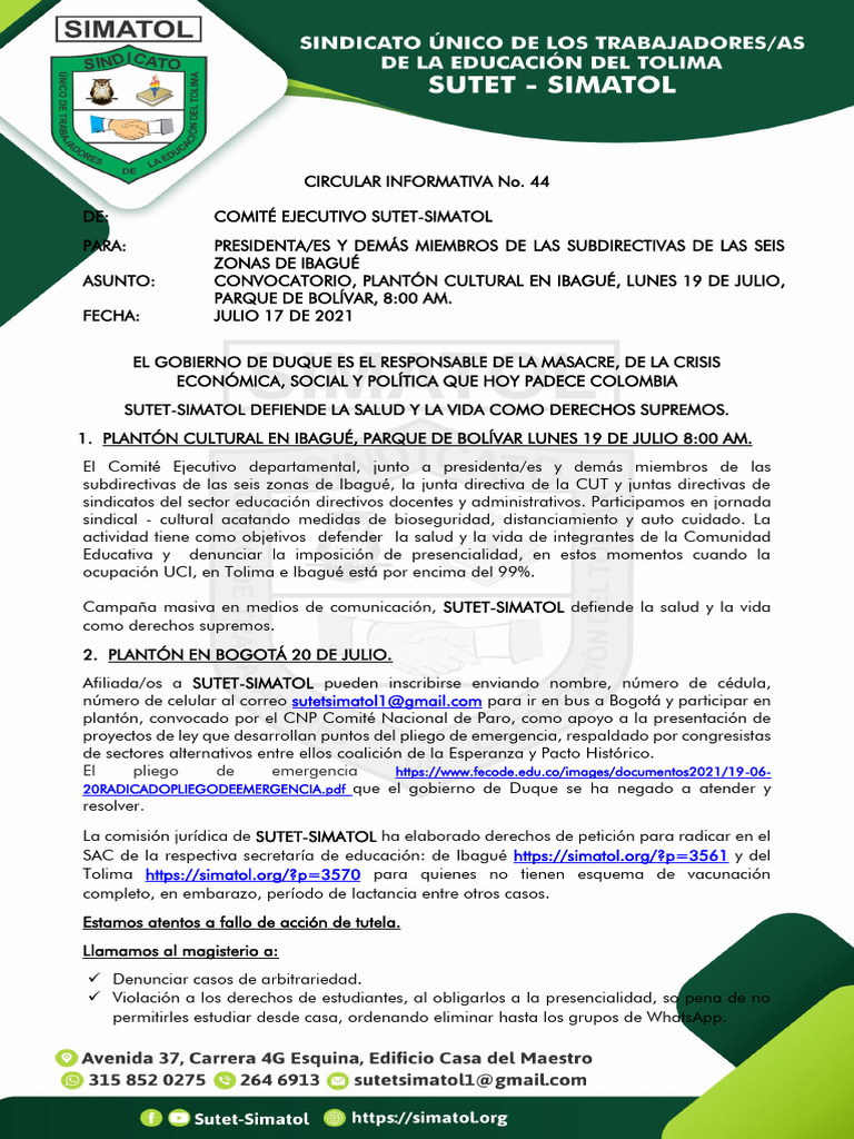 CIRCULAR INFORMATIVA No.44 | PDF
