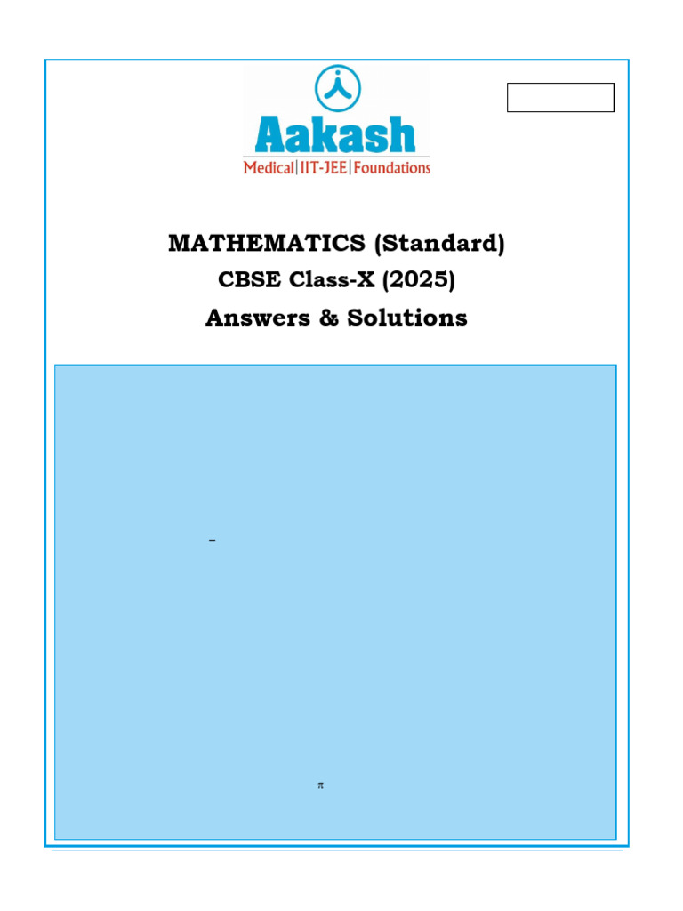 CBSE Class 10 Mathematics Exam 2025 Solutions | PDF | Area | Circle