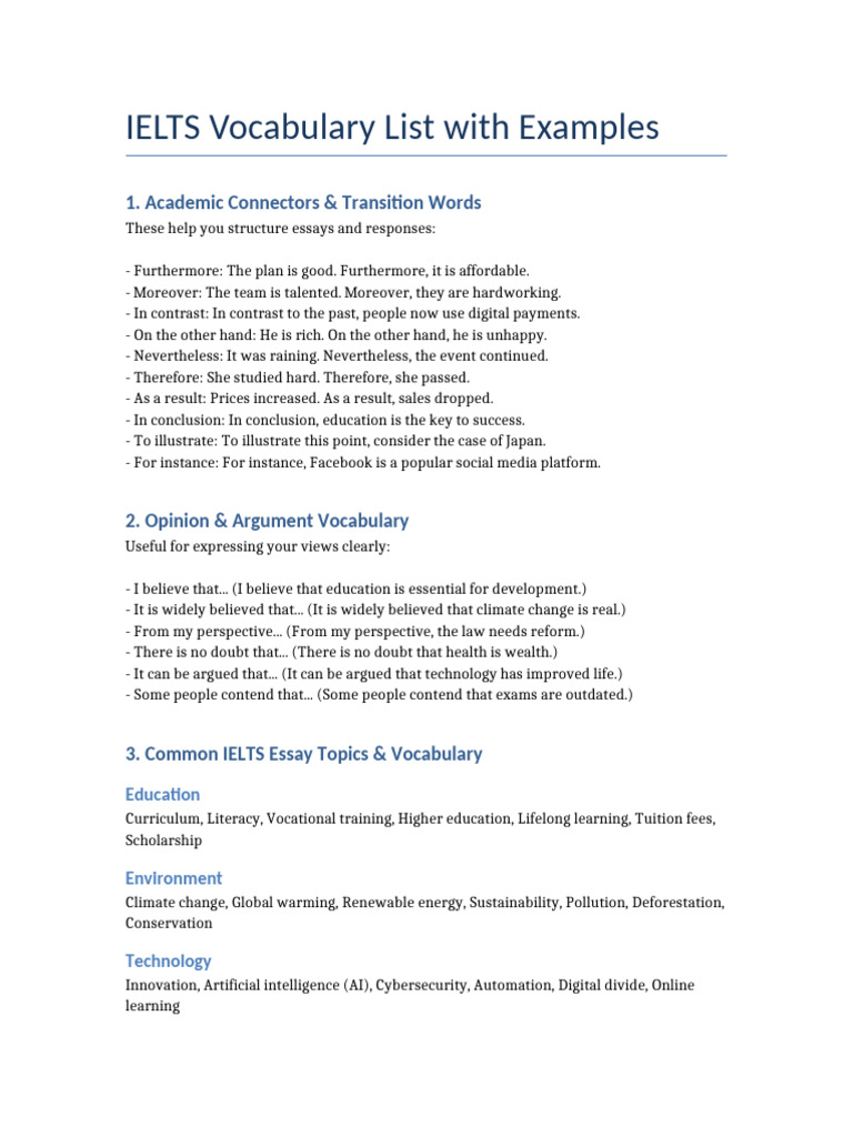 IELTS Vocabulary List With Examples | PDF | Climate Change | Economies