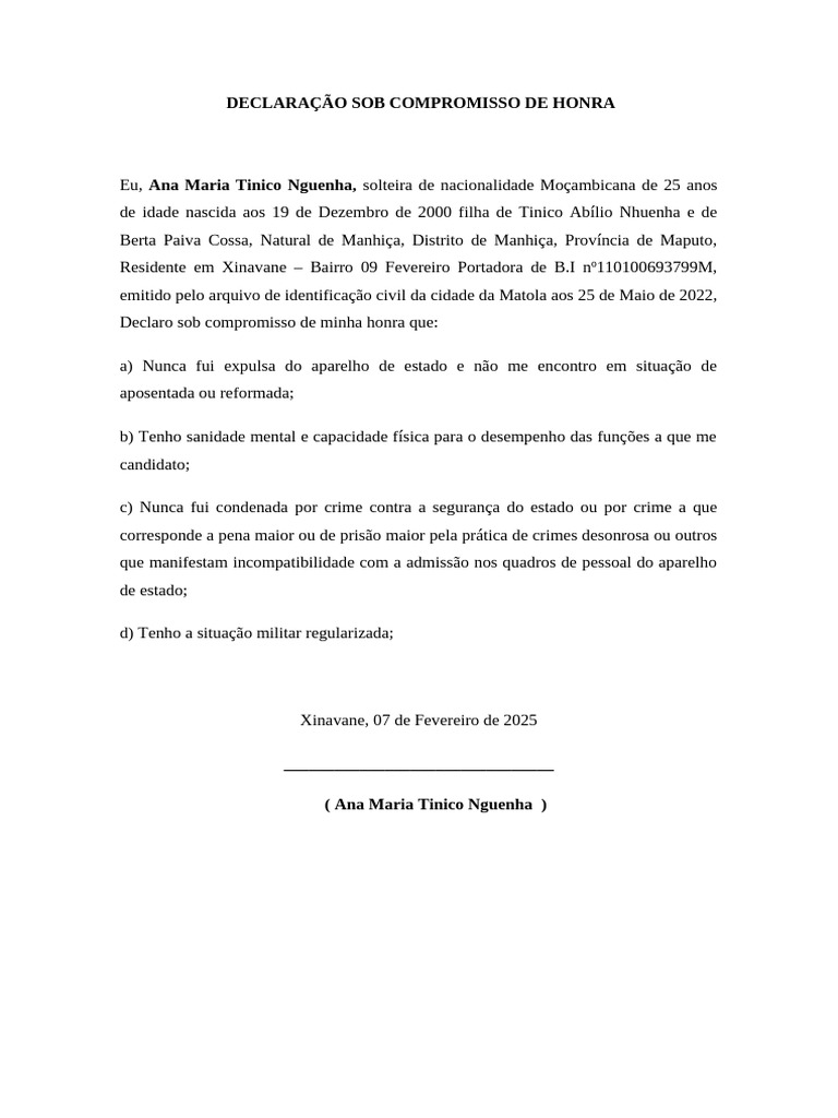 Declaração de Compromisso de Honra | PDF