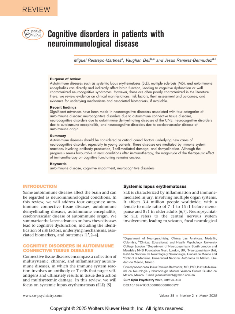 Cognitive Disorders in Patients With Neuroimmunological Disease | PDF ...