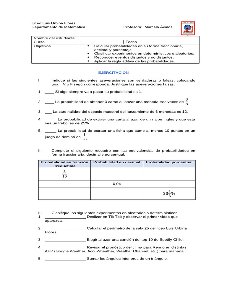Ejercicios de Probabilidades y Conjuntos | PDF | Probabilidad | Teoría ...