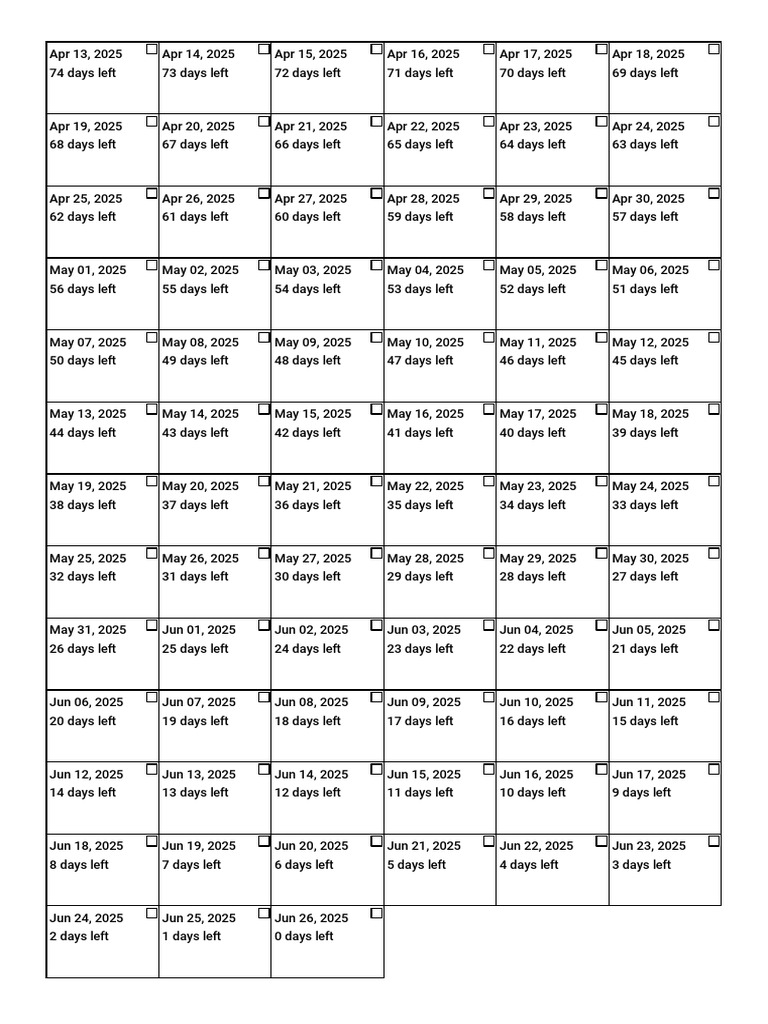 Countdown Tick Boxes Single A4 | PDF