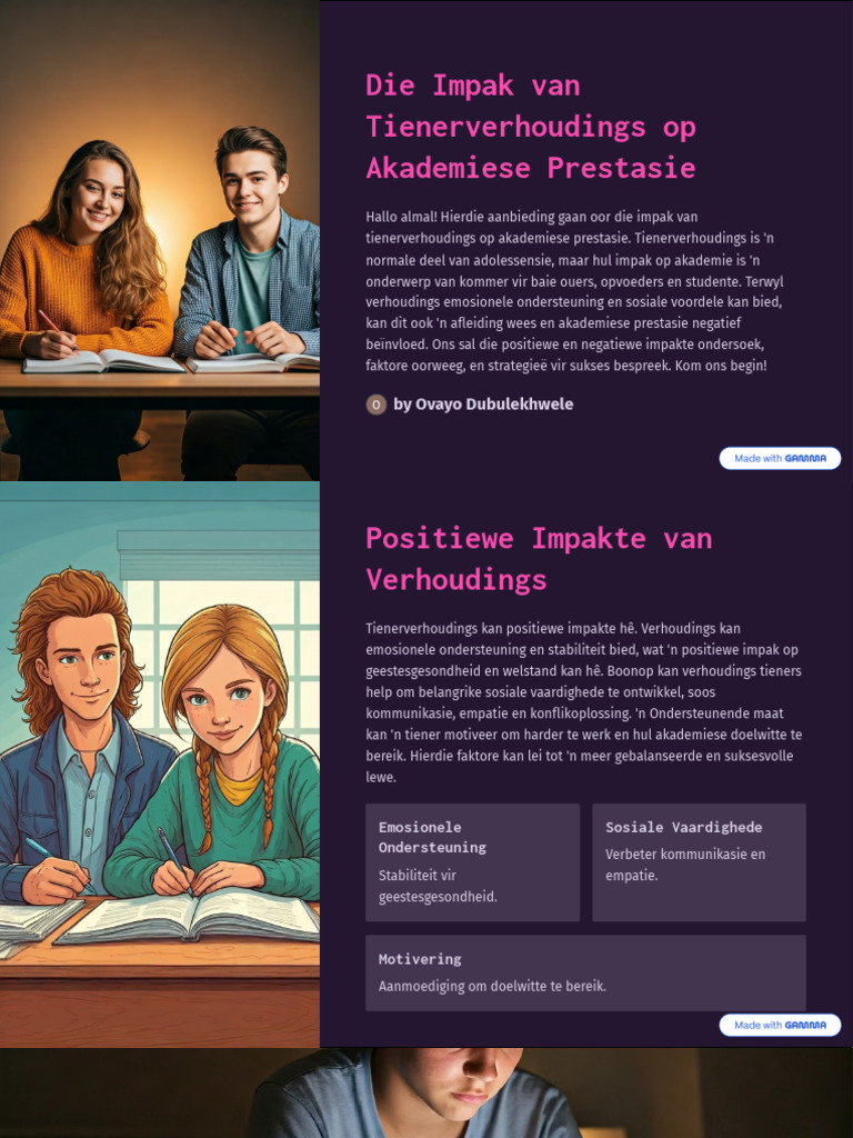 Die Impak Van Tienerverhoudings Op Akademiese Prestasie | PDF