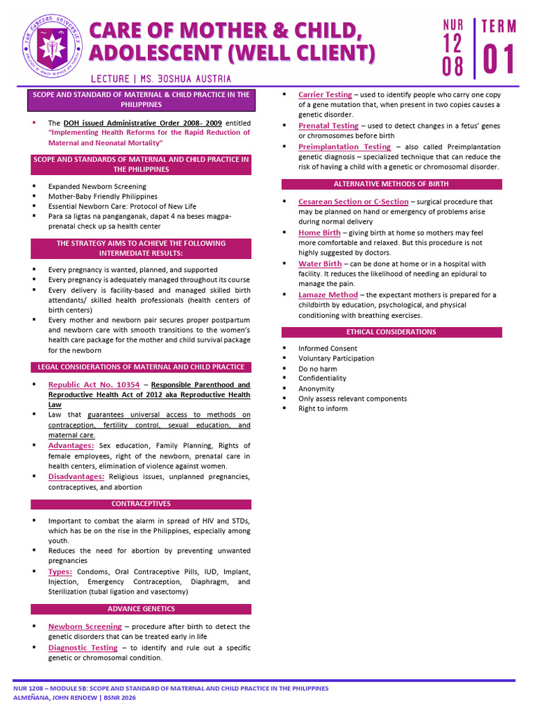 Maternal and Child Health Standards in PH | PDF | Birth Control ...