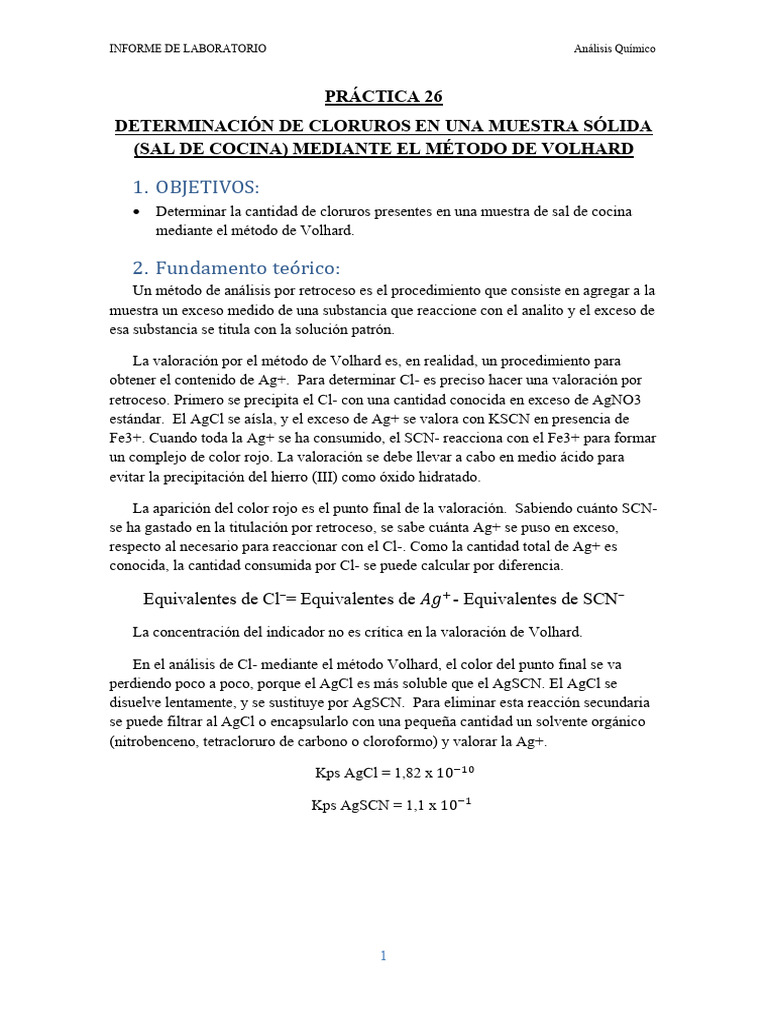 Practica 26 Metodo Volhard PDF | PDF | Valoración | Química