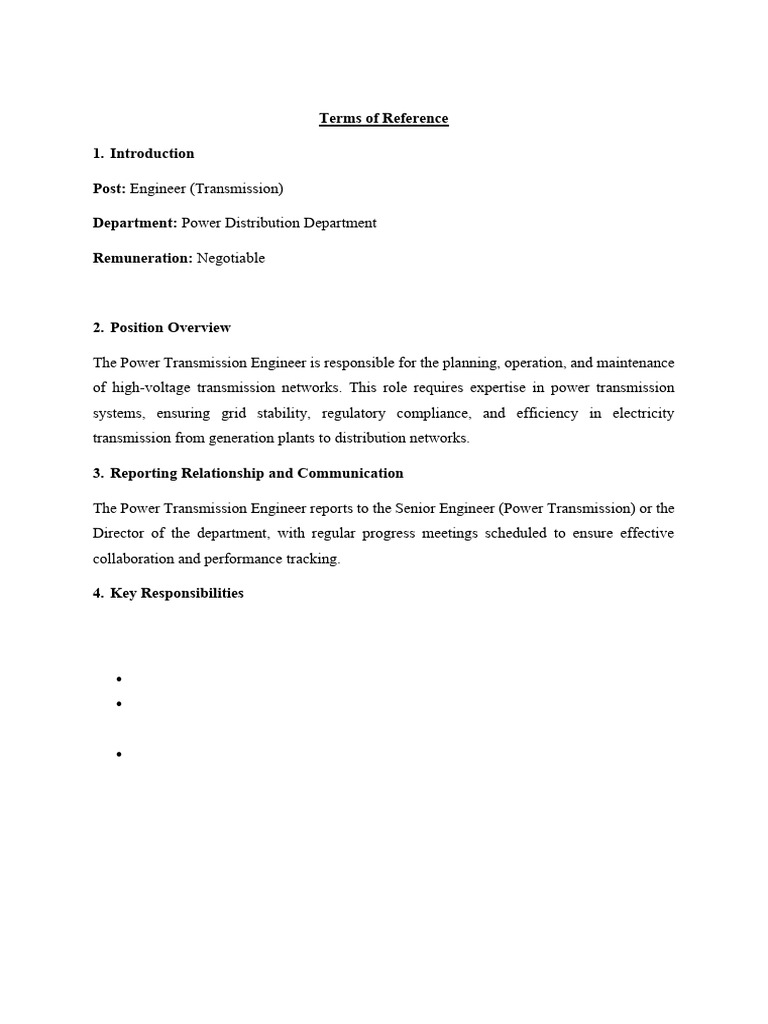 Engineer (Power Transmission) - Terms of Reference | PDF | Electric ...