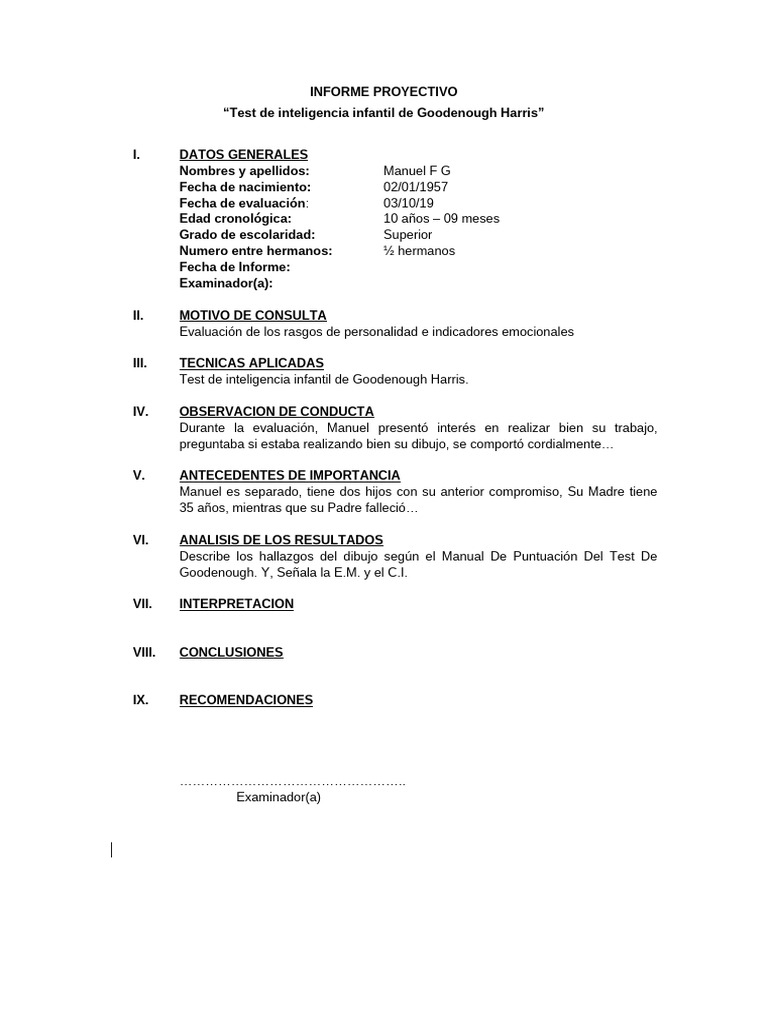Informe de Test de Inteligencia Infantil | PDF