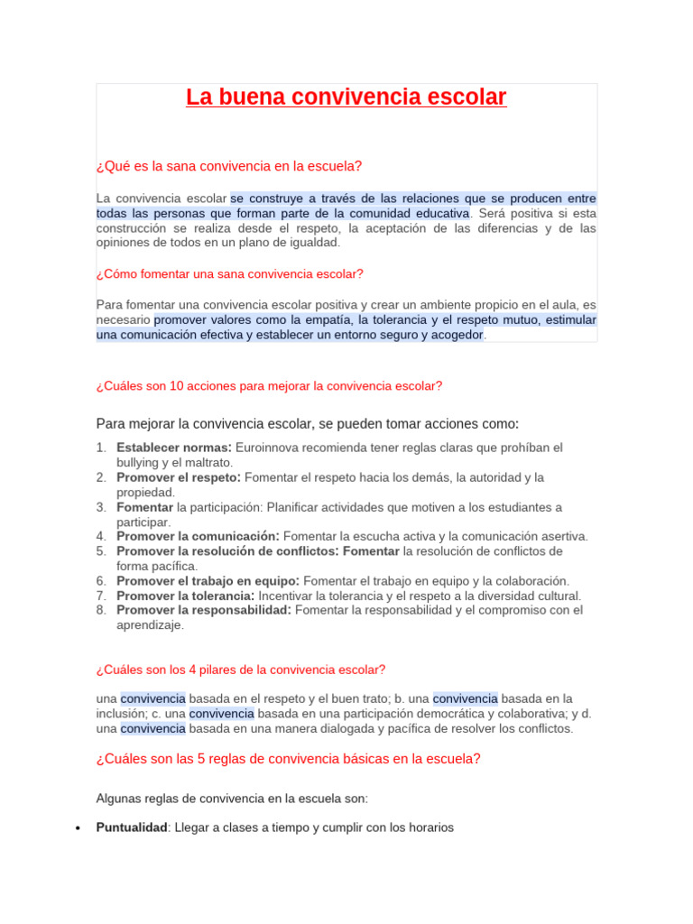 La Buena Convivencia Escolar | PDF | Tolerancia | Salón de clases