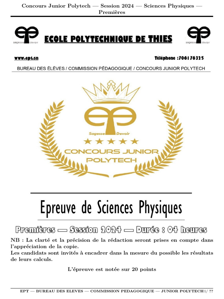 Concours Junior Polytech 2024 : Physique | PDF | Gravité | Planètes