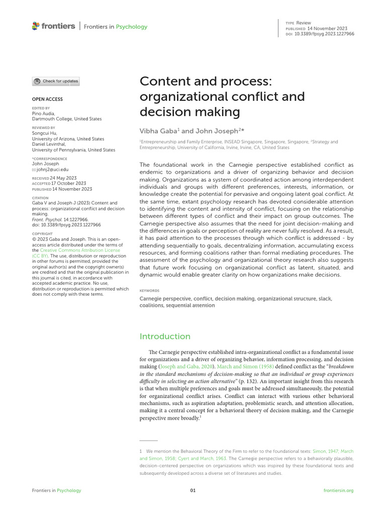 Organizational Conflict and Decision Making | PDF | Decision Making | Goal