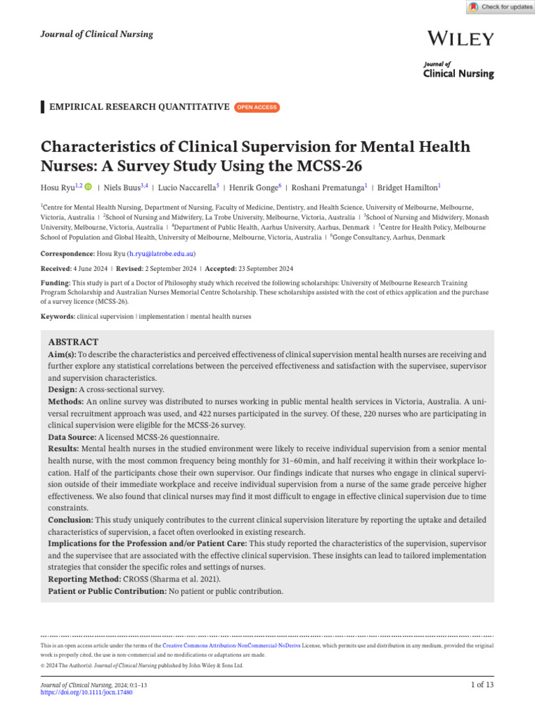 Clinical Supervision in Mental Health Nursing | PDF | Nursing | Mental ...