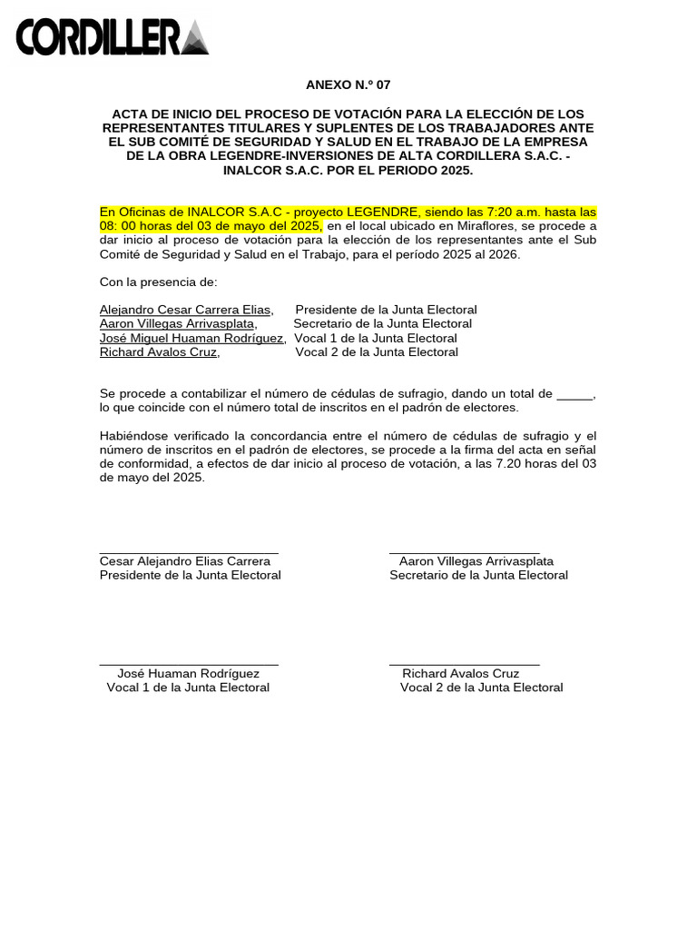 Anexo 07 - Acta de Inicio de Proceso de Votación | PDF