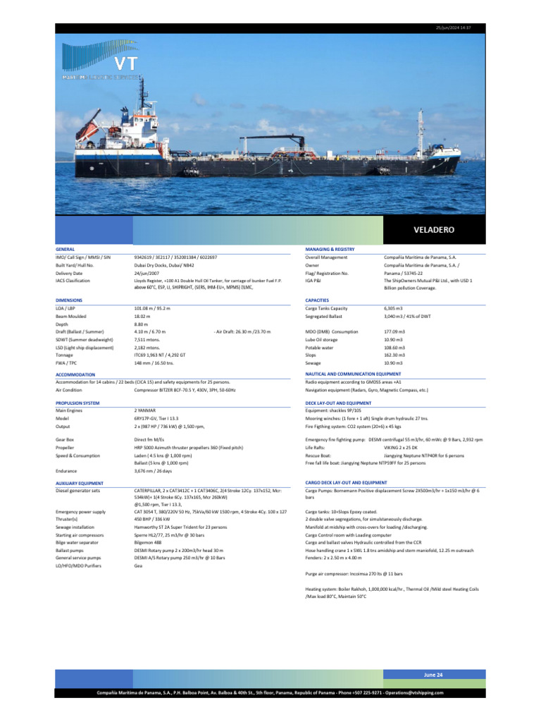 Panama Oil Tanker Specifications and Management | PDF | Shipping | Ships