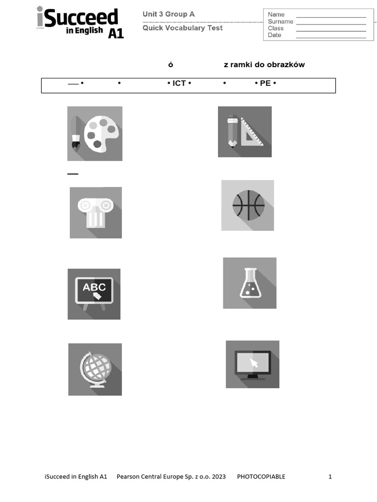 Isucceed - A1 Unit 3 Quick Test Vocabulary Group A | PDF