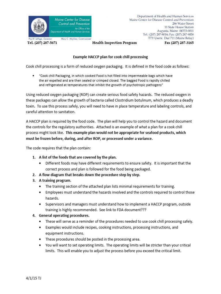 Example HACCP Plan For Cook Chill | PDF | Thermometer | Hazard Analysis ...