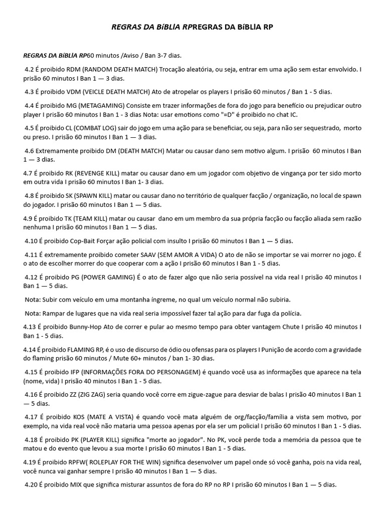 Regras da Bíblia RP: Diretrizes Essenciais | PDF