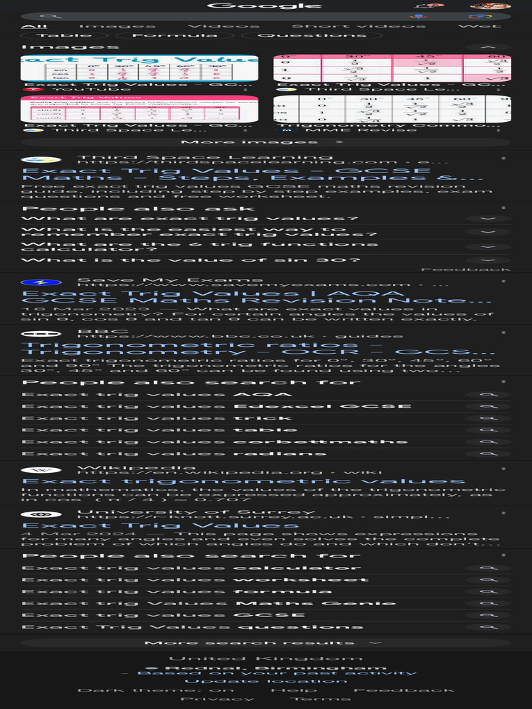 Exact Trig Values Google Search PDF Trigonometry Combinatorics