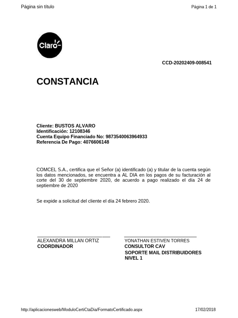 Constancias de Pago COMCEL S.A. | PDF