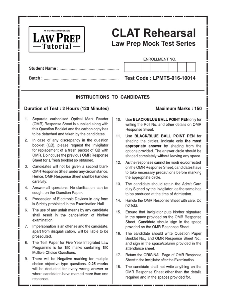 CLAT Mock Test Series Enrollment Form | PDF