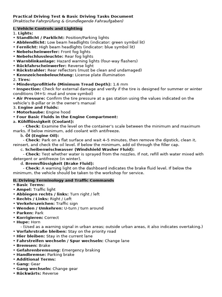 Practical Driving Test Overview | PDF | Traffic | Vehicles