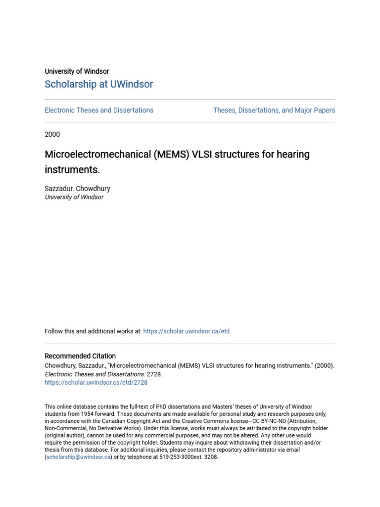 Microelectromechanical (MEMS) VLSI Structures For Hearing Instrum-1 | PDF