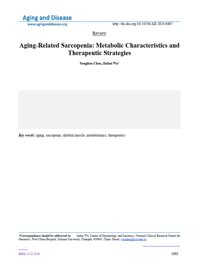 Metabolic Insights on Sarcopenia in Aging | PDF | Arginine | Skeletal ...