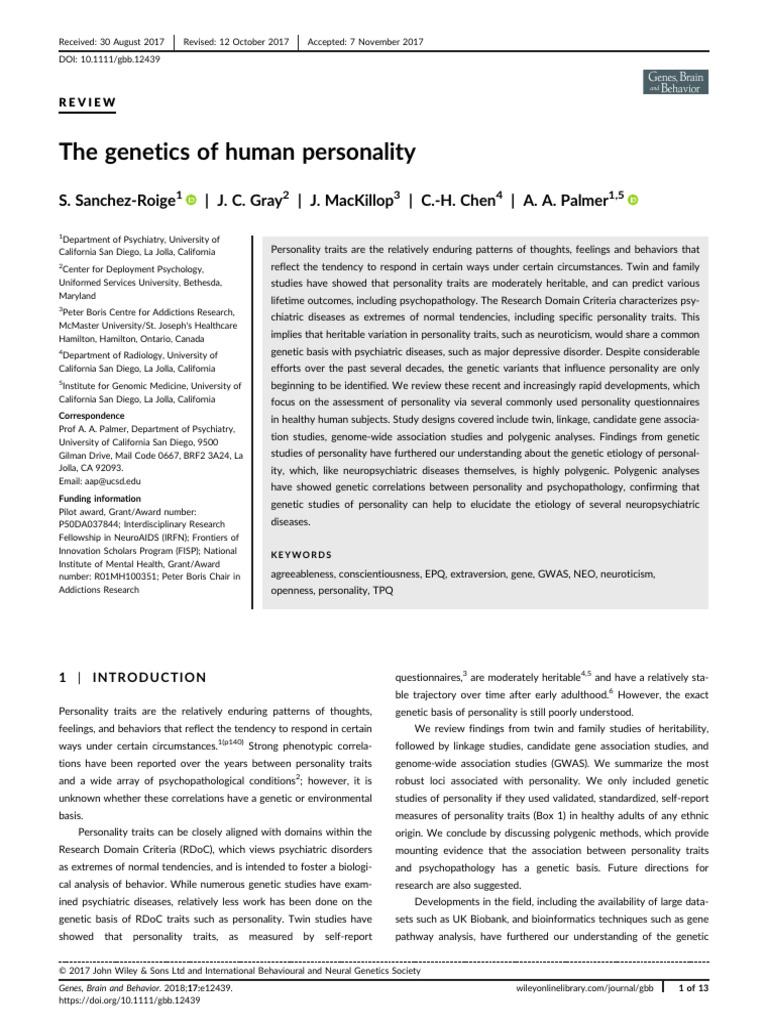 Genetics of Human Personality Traits | PDF | Heritability | Temperament