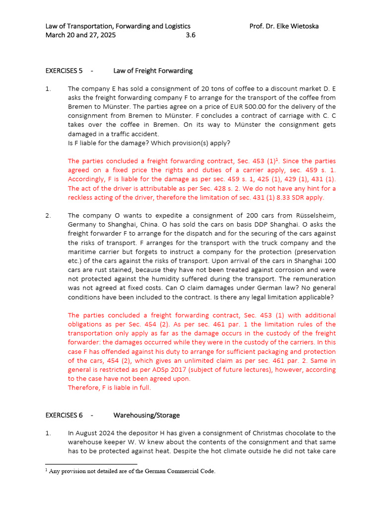 Freight Forwarding Liability and Risks | PDF | Warehouse | Common Law