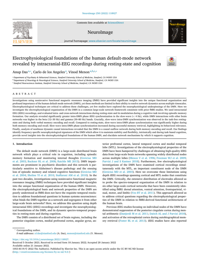 Electrophysiology of the Default Mode Network | PDF | Neuroscience ...