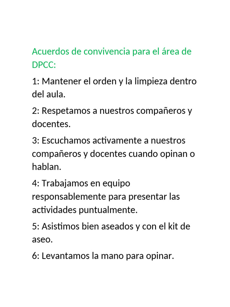 Normas de convivencia en DPCC | PDF