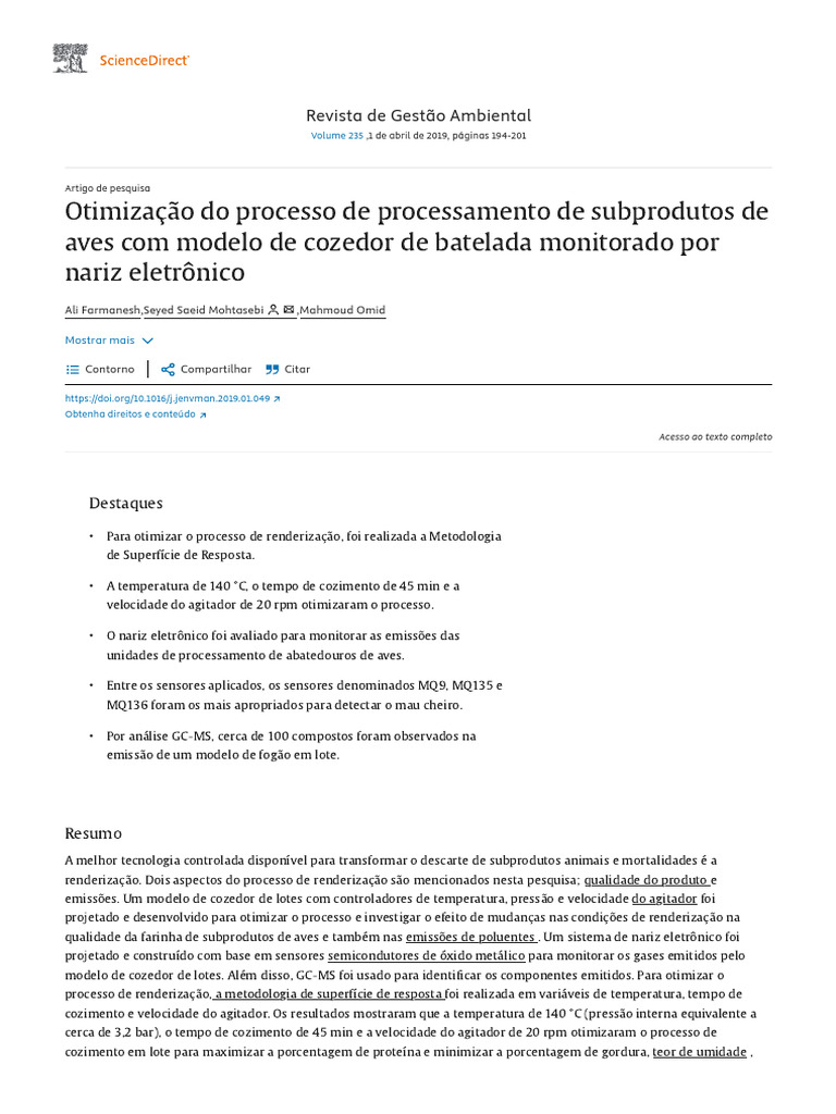 Otimização Do Processo de Processamento de Subprodutos de Aves Com ...