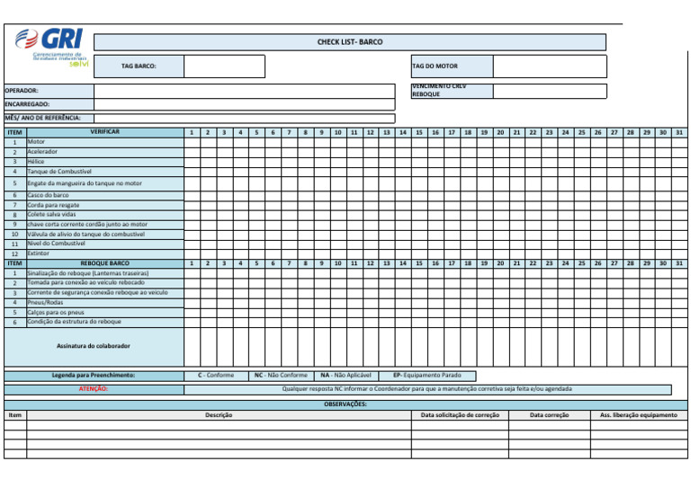 Check List de Manutenção de Reboque e Barco | PDF