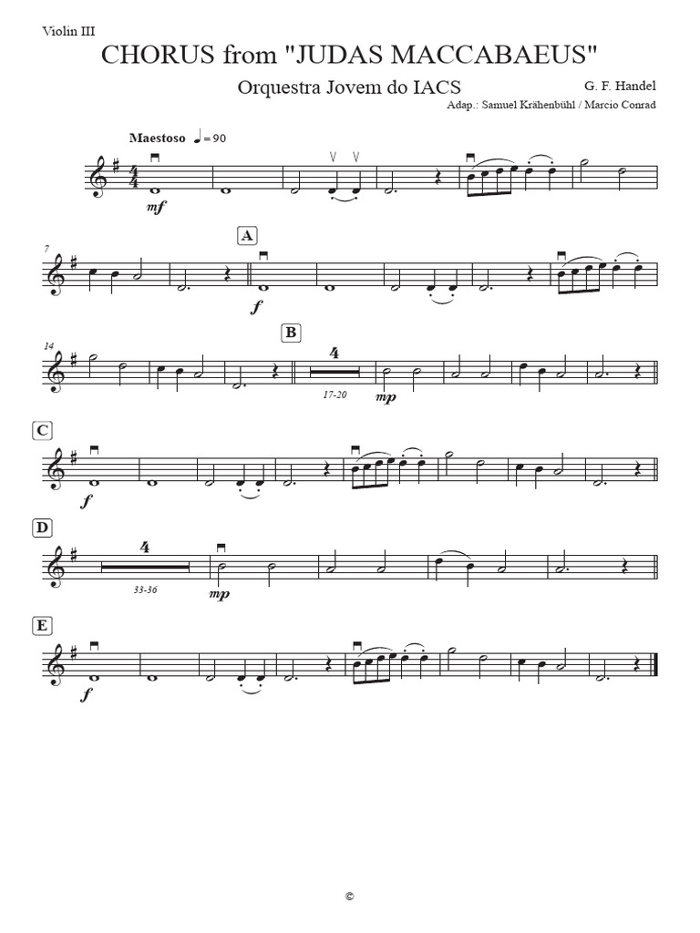 Chorus from Judas Maccabaeus - Violin III | PDF