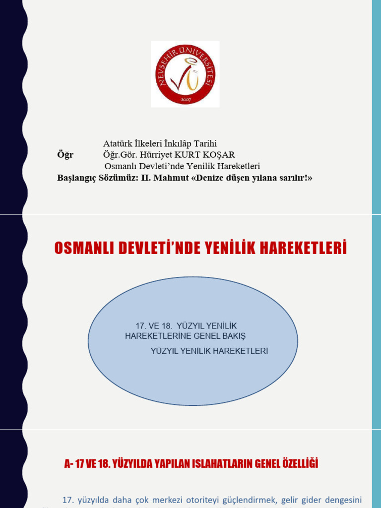 3 Hafta Osmanli Devletinde Yenilik Hareketleri | PDF
