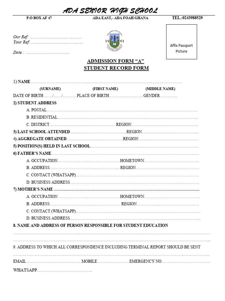 Ada Senior High School Admission Forms | PDF | Justice | Crime & Violence