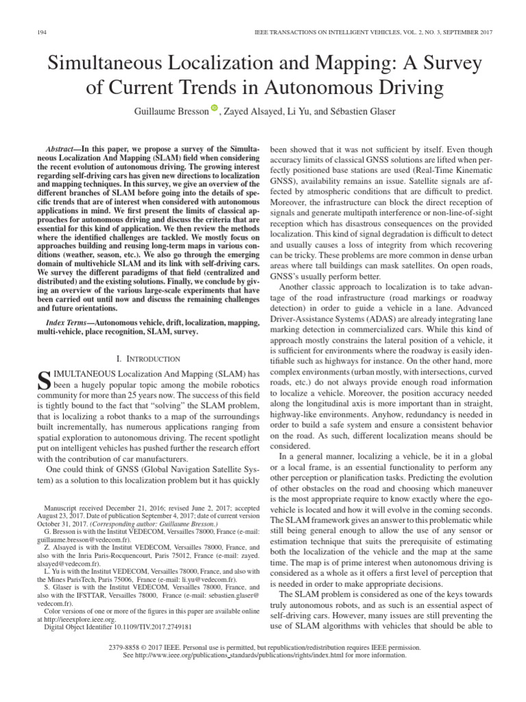 Simultaneous Localization and Mapping. A Survey of Current Trends in ...